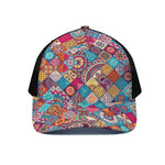 Ethnic Bohemian Mandala Pattern Print Black Mesh Trucker Cap