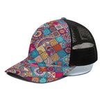 Ethnic Bohemian Mandala Pattern Print Black Mesh Trucker Cap