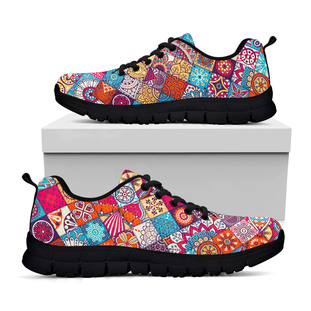 Ethnic Bohemian Mandala Pattern Print Black Running Shoes
