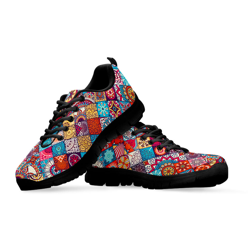 Ethnic Bohemian Mandala Pattern Print Black Running Shoes