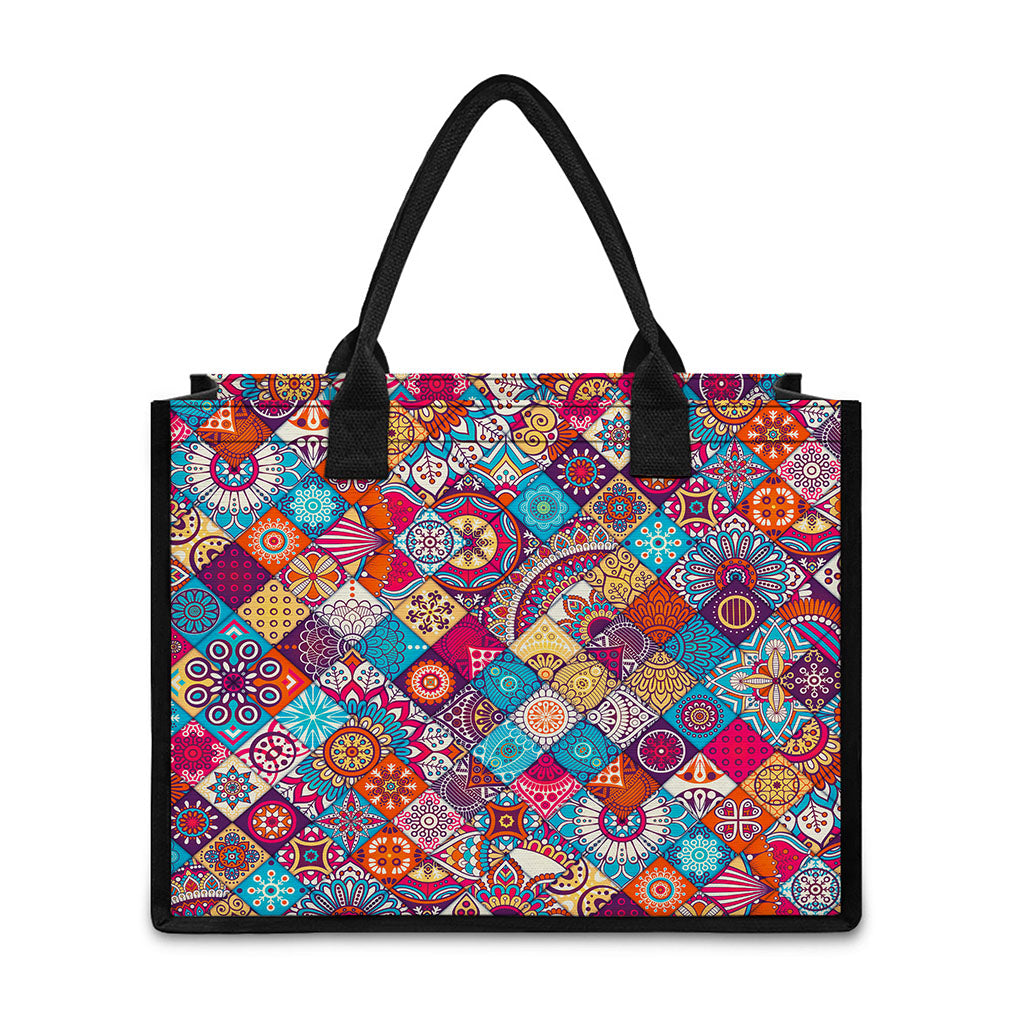 Ethnic Bohemian Mandala Pattern Print Canvas Tote Bag