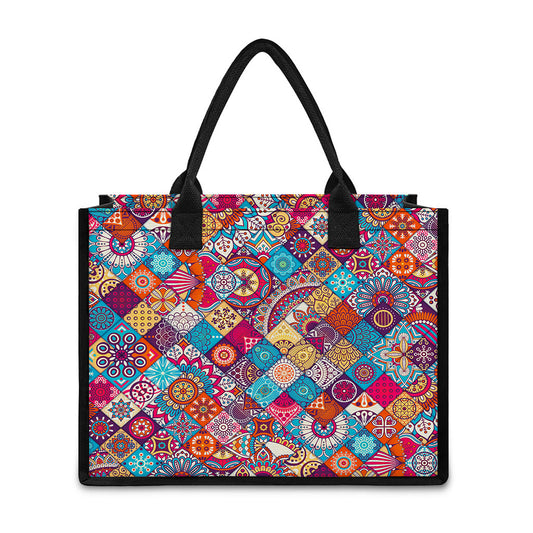 Ethnic Bohemian Mandala Pattern Print Canvas Tote Bag