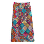 Ethnic Bohemian Mandala Pattern Print Cotton Front Slit Maxi Skirt