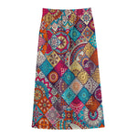 Ethnic Bohemian Mandala Pattern Print Cotton Front Slit Maxi Skirt