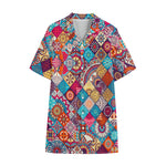 Ethnic Bohemian Mandala Pattern Print Cotton Hawaiian Shirt