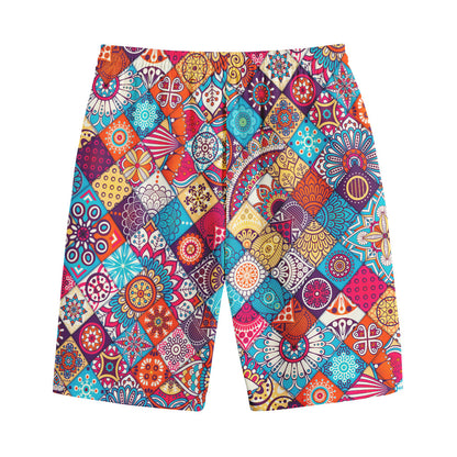 Ethnic Bohemian Mandala Pattern Print Cotton Shorts