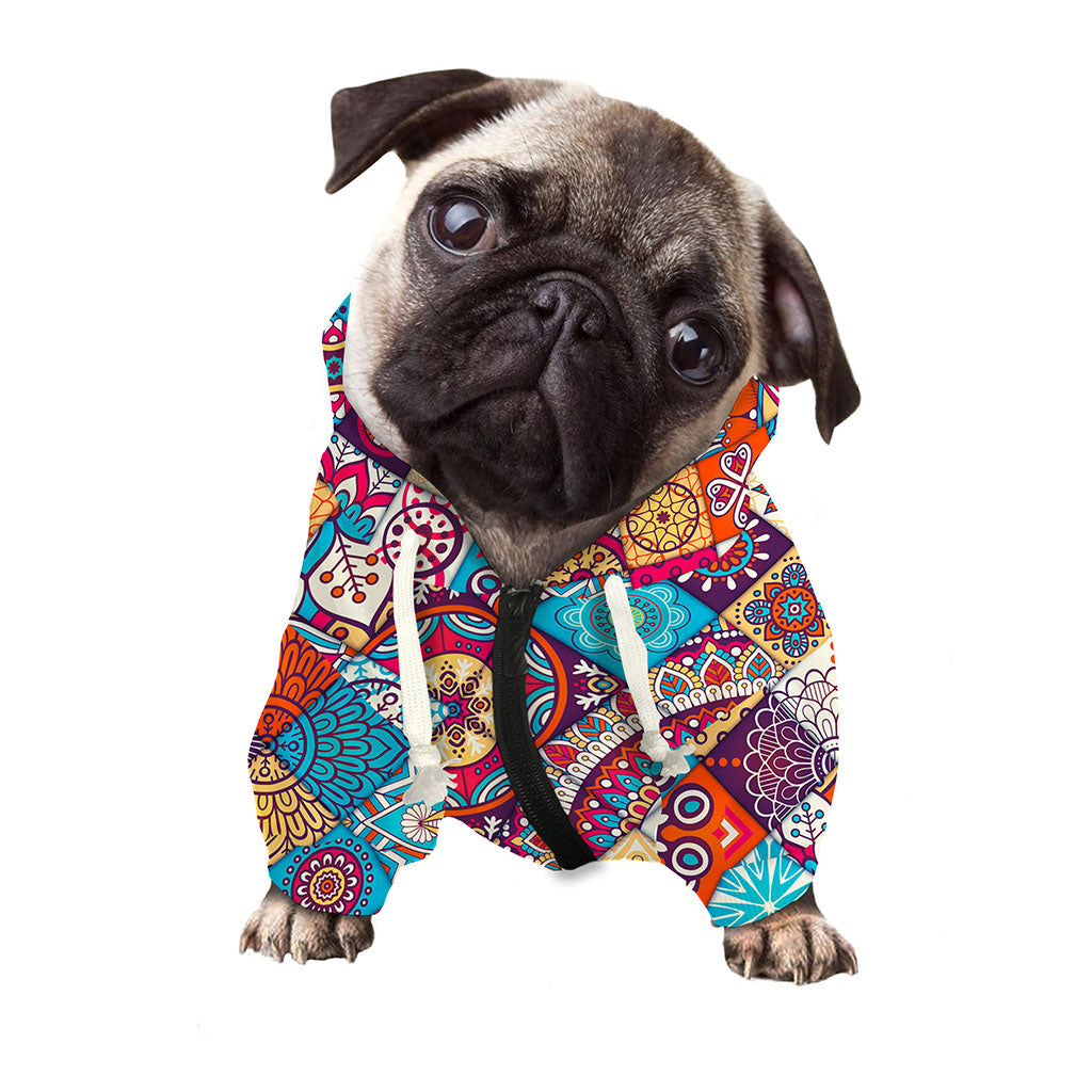 Ethnic Bohemian Mandala Pattern Print Dog Zip Up Hoodie