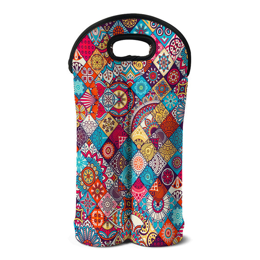Ethnic Bohemian Mandala Pattern Print Double Neoprene Wine Tote