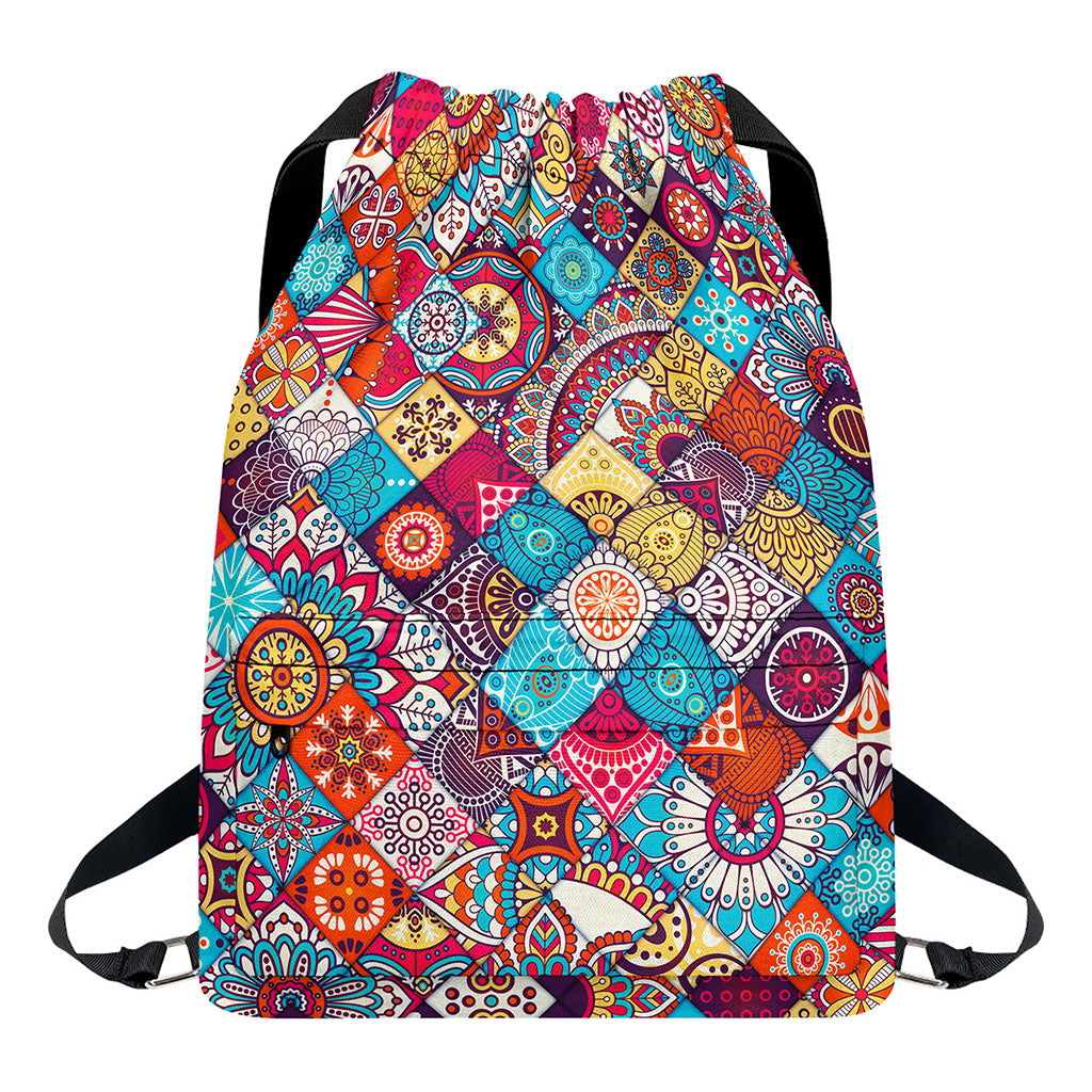 Ethnic Bohemian Mandala Pattern Print Drawstring Backpack
