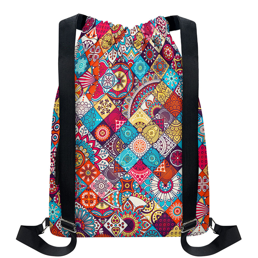 Ethnic Bohemian Mandala Pattern Print Drawstring Backpack