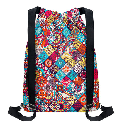 Ethnic Bohemian Mandala Pattern Print Drawstring Backpack