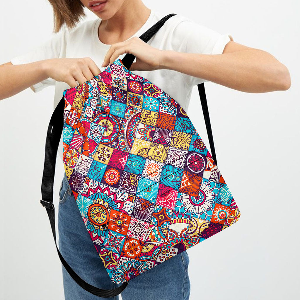 Ethnic Bohemian Mandala Pattern Print Drawstring Backpack
