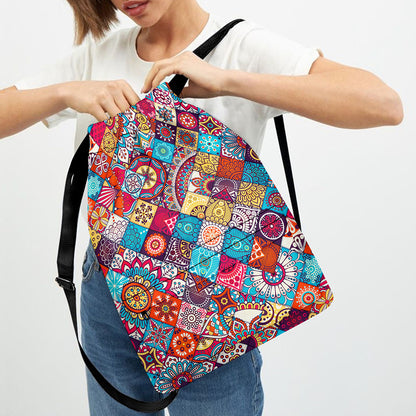 Ethnic Bohemian Mandala Pattern Print Drawstring Backpack