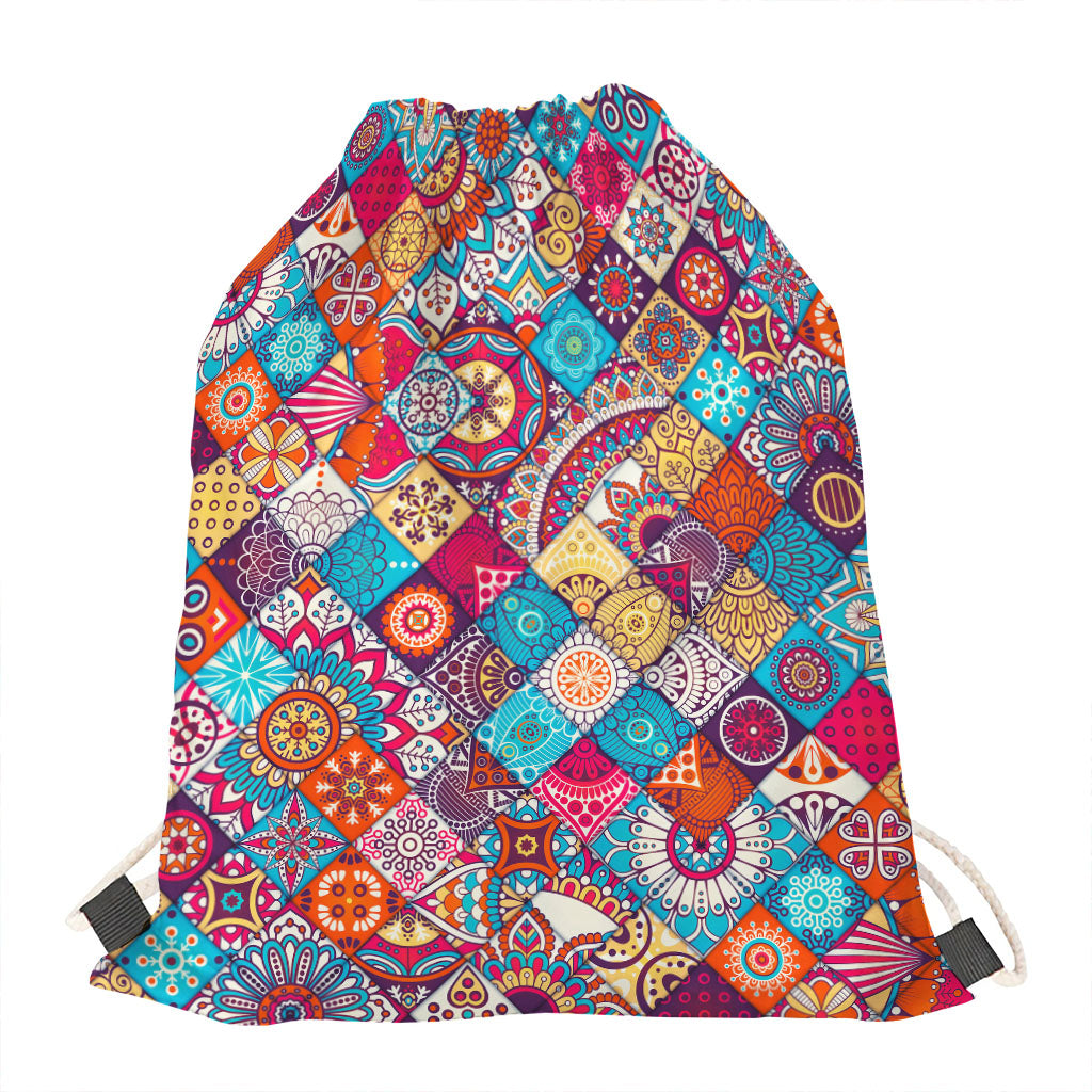 Ethnic Bohemian Mandala Pattern Print Drawstring Bag