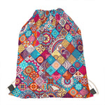 Ethnic Bohemian Mandala Pattern Print Drawstring Bag