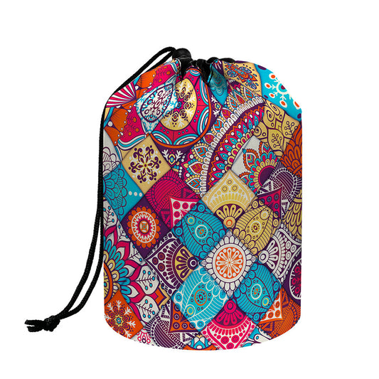 Ethnic Bohemian Mandala Pattern Print Drawstring Makeup Bag
