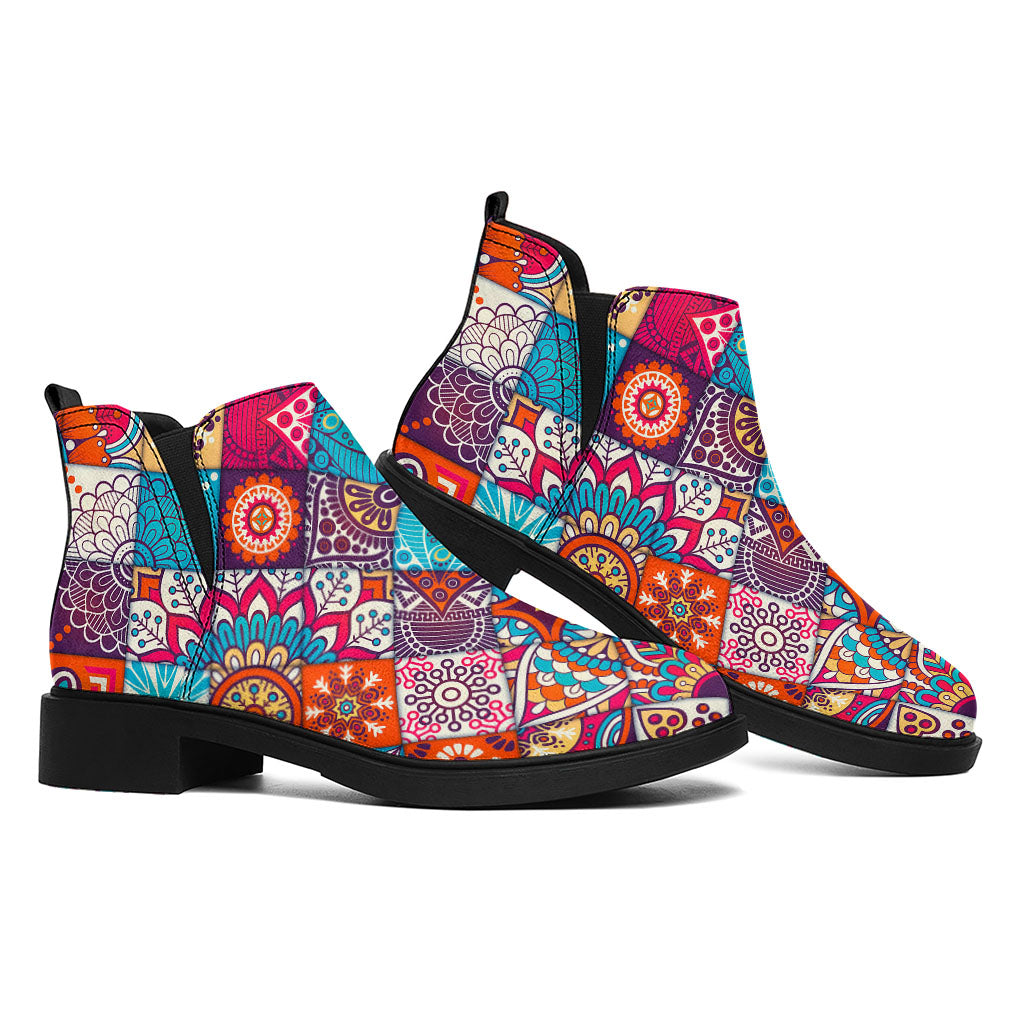 Ethnic Bohemian Mandala Pattern Print Flat Ankle Boots