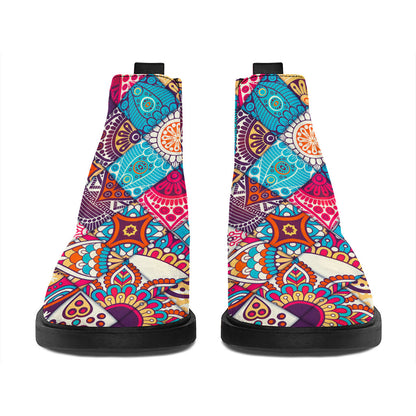 Ethnic Bohemian Mandala Pattern Print Flat Ankle Boots
