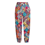 Ethnic Bohemian Mandala Pattern Print Fleece Lined Knit Pants