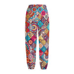 Ethnic Bohemian Mandala Pattern Print Fleece Lined Knit Pants