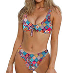 Ethnic Bohemian Mandala Pattern Print Front Bow Tie Bikini