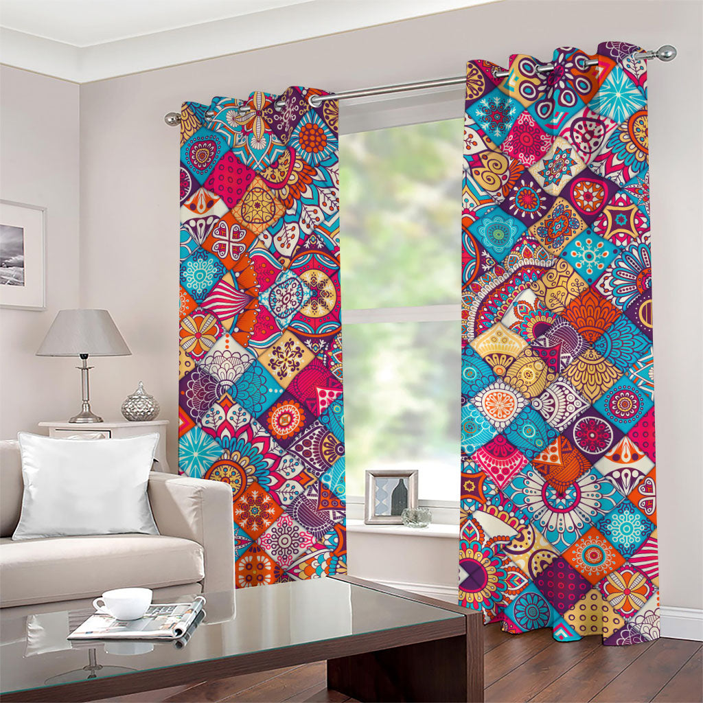 Ethnic Bohemian Mandala Pattern Print Grommet Curtains