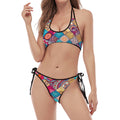 Ethnic Bohemian Mandala Pattern Print Halter Scoop Tie Side Bikini