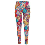 Ethnic Bohemian Mandala Pattern Print High-Waisted Pocket Leggings