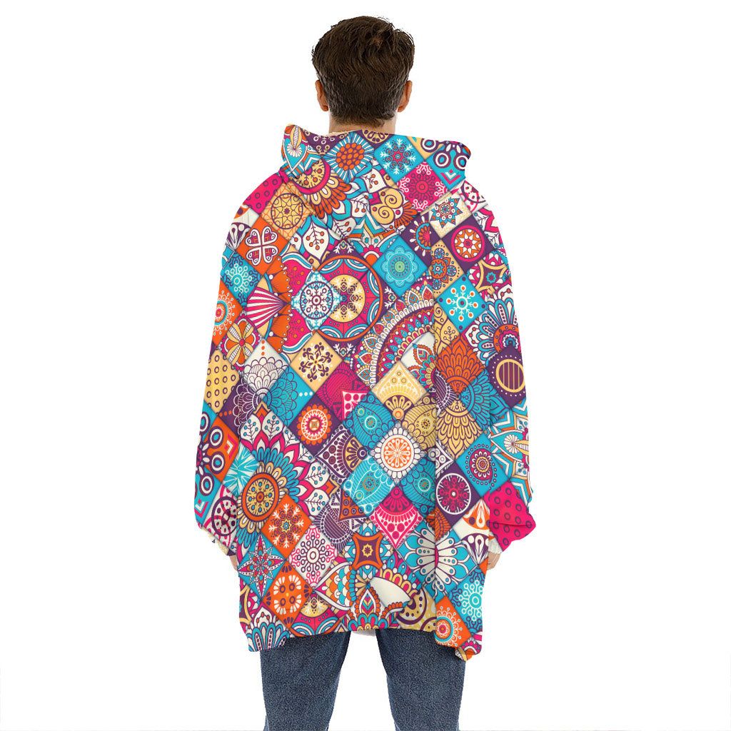 Ethnic Bohemian Mandala Pattern Print Hoodie Blanket
