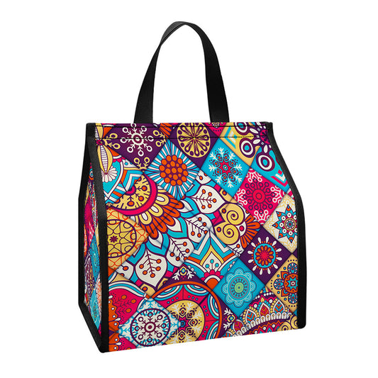 Ethnic Bohemian Mandala Pattern Print Insulated Lunch Tote
