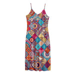 Ethnic Bohemian Mandala Pattern Print Jersey Midi Cami Dress