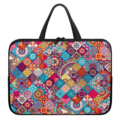 Ethnic Bohemian Mandala Pattern Print Laptop Sleeve With Handle