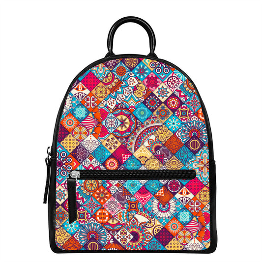 Ethnic Bohemian Mandala Pattern Print Leather Backpack
