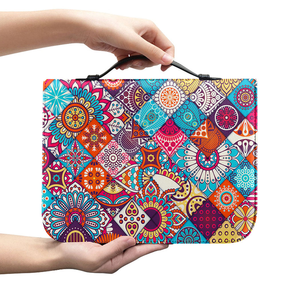 Ethnic Bohemian Mandala Pattern Print Leather Bible Cover