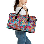 Ethnic Bohemian Mandala Pattern Print Leather Duffle Bag