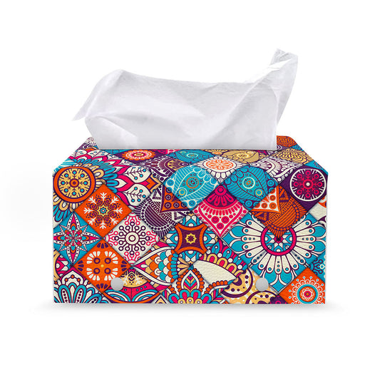 Ethnic Bohemian Mandala Pattern Print Leather Tissue Box Cover