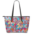 Ethnic Bohemian Mandala Pattern Print Leather Tote Bag With Zipper