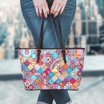 Ethnic Bohemian Mandala Pattern Print Leather Tote Bag