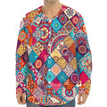 Ethnic Bohemian Mandala Pattern Print Long Sleeve Baseball Jersey