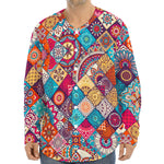 Ethnic Bohemian Mandala Pattern Print Long Sleeve Baseball Jersey