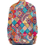 Ethnic Bohemian Mandala Pattern Print Long Sleeve Baseball Jersey