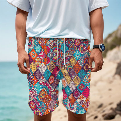 Ethnic Bohemian Mandala Pattern Print Men's Cargo Shorts