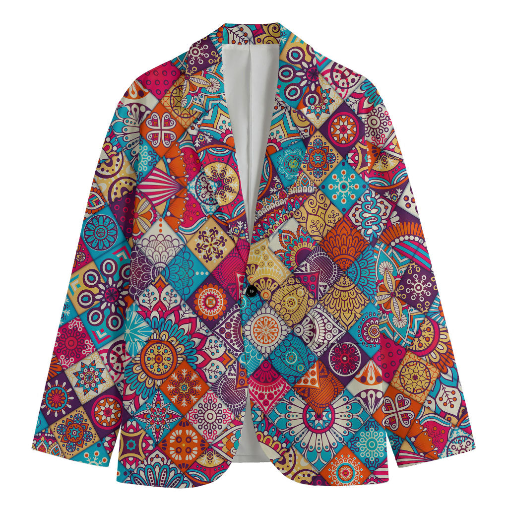Ethnic Bohemian Mandala Pattern Print Men's Cotton Blazer