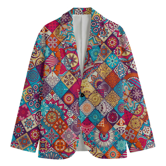 Ethnic Bohemian Mandala Pattern Print Men's Cotton Blazer