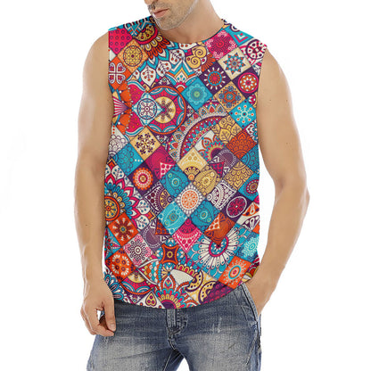 Ethnic Bohemian Mandala Pattern Print Men's Fitness Tank Top