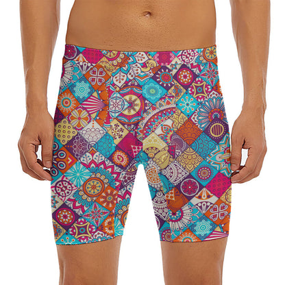 Ethnic Bohemian Mandala Pattern Print Men's Long Boxer Briefs