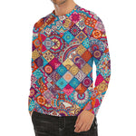 Ethnic Bohemian Mandala Pattern Print Men's Long Sleeve Rash Guard