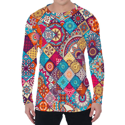Ethnic Bohemian Mandala Pattern Print Men's Long Sleeve T-Shirt