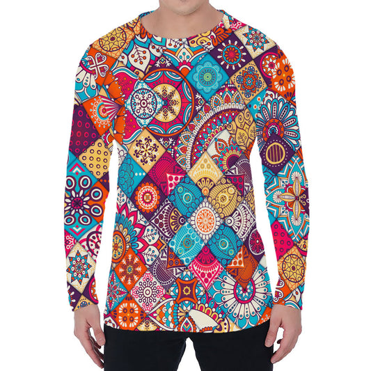 Ethnic Bohemian Mandala Pattern Print Men's Long Sleeve T-Shirt