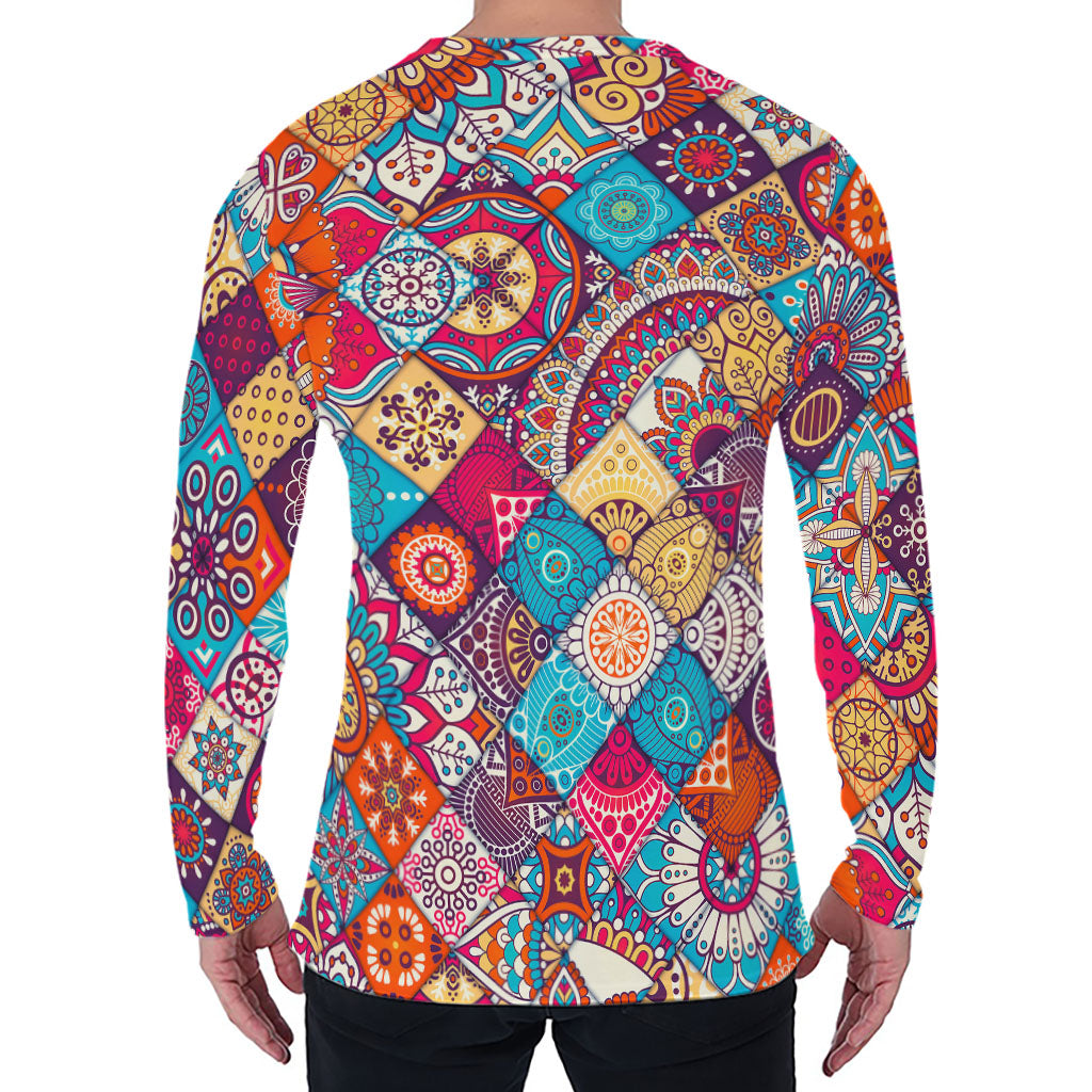 Ethnic Bohemian Mandala Pattern Print Men's Long Sleeve T-Shirt